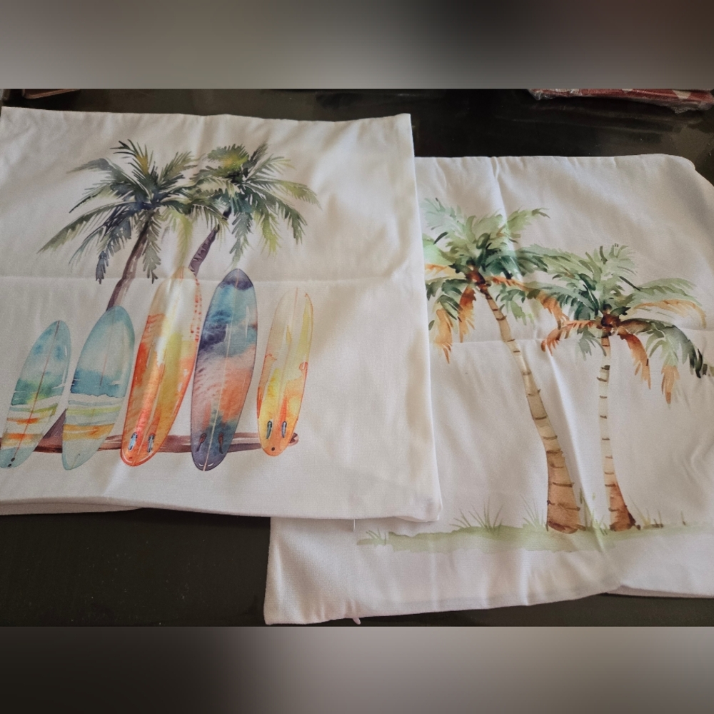 Set Tropical Palm and Surfboard Cushion Covers - Picture 4 of 5
